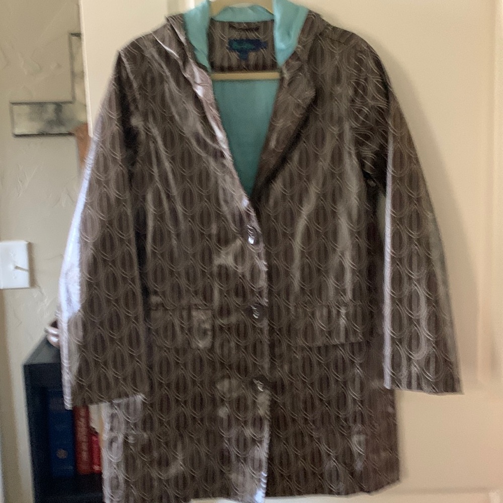 Brand Biden Size 12 raincoat fairly new brown and turquoise color
